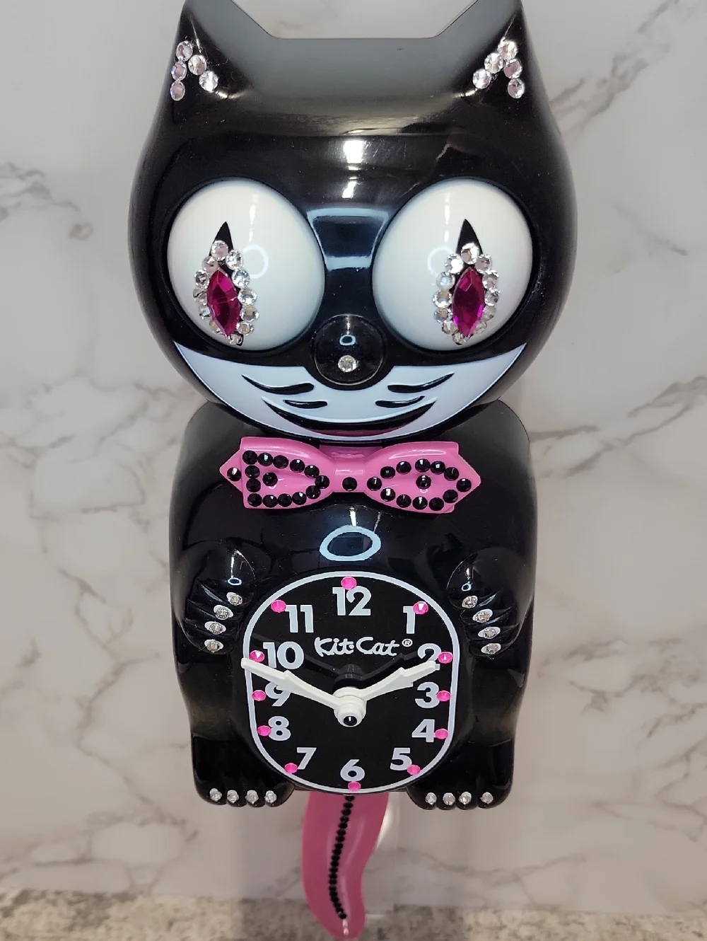 Jeweled Kit-Cat Klock clock SUPER RARE with pink bow tie & tail
